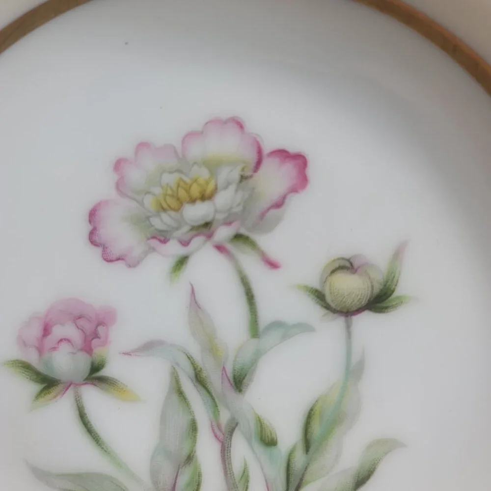 FOUR Mikado Harmony Fruit Bowls Cream Rim Pink Floral Center